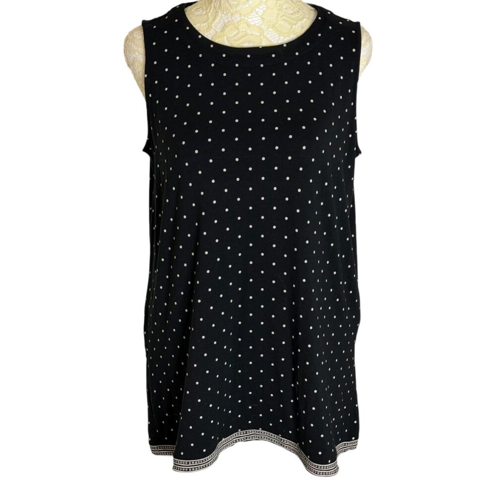 J Jill Wearever Collection Tank Top Blouse Shirt Polka Dot Black White S